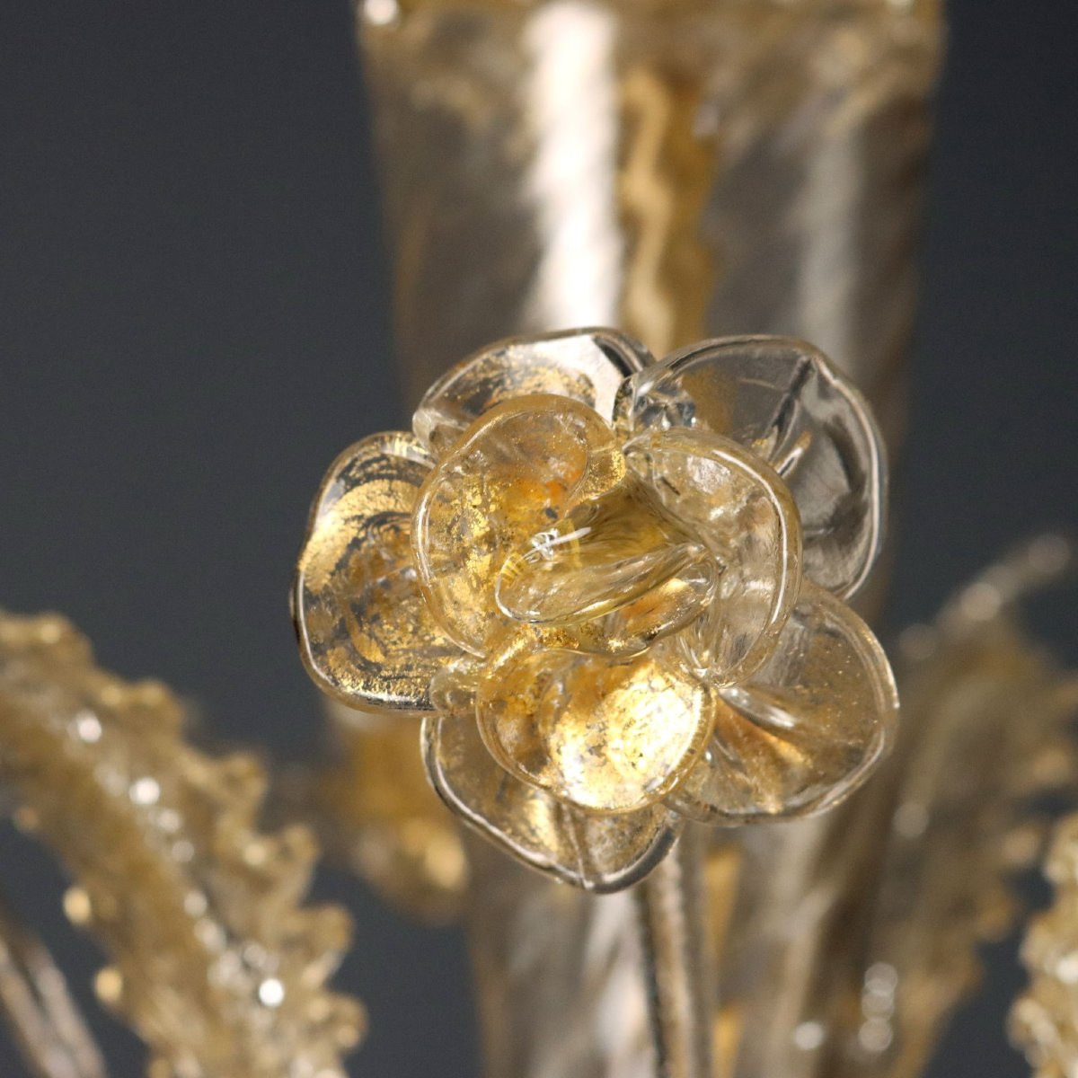 Lampadario in Vetro Soffiato con Dorature Murano Inizio XX Secolo-photo-4