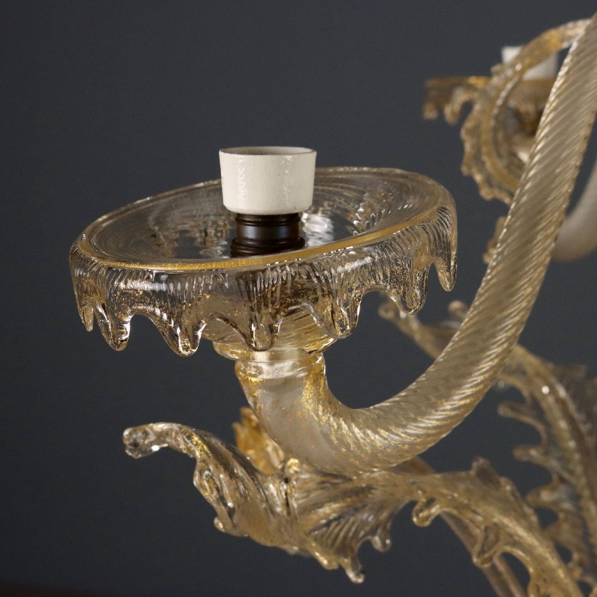 Lampadario in Vetro Soffiato con Dorature Murano Inizio XX Secolo-photo-1