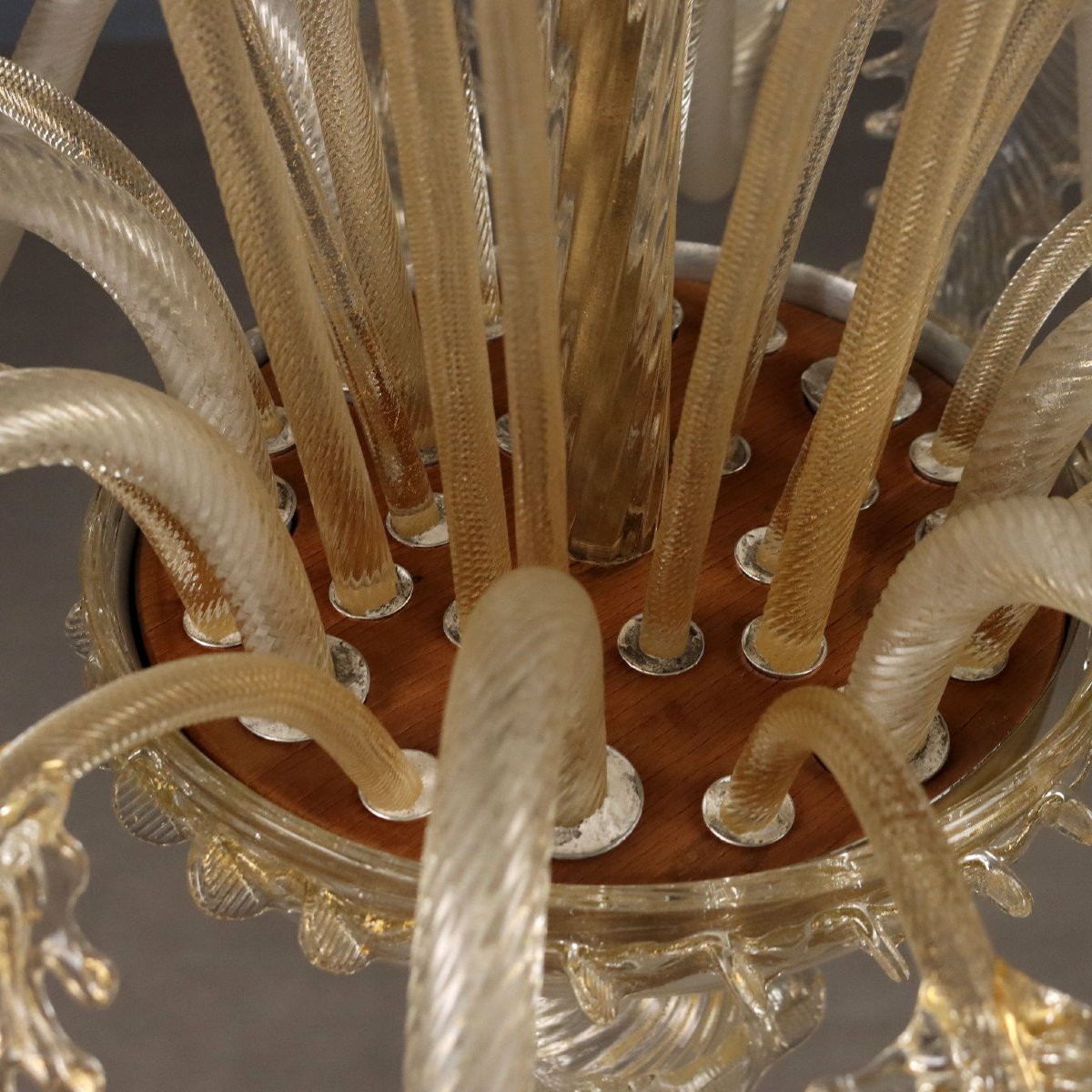 Lampadario in Vetro Soffiato con Dorature Murano Inizio XX Secolo-photo-3