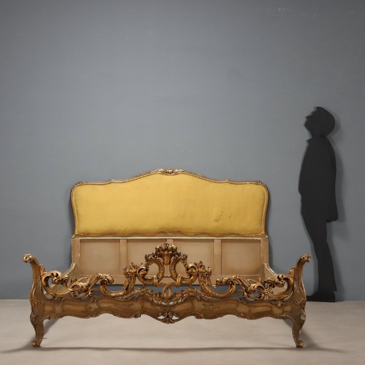 Letto in Abete Intagliato Laccato e Dorato Italia Inizio XX Secolo-photo-2