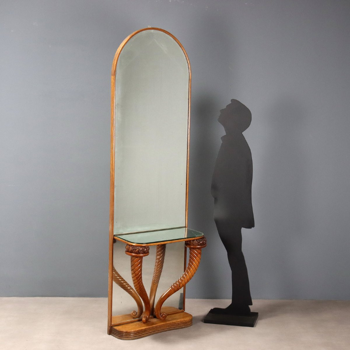 Consolle in Rovere con Specchio Italia Prima Metà XX Secolo-photo-2