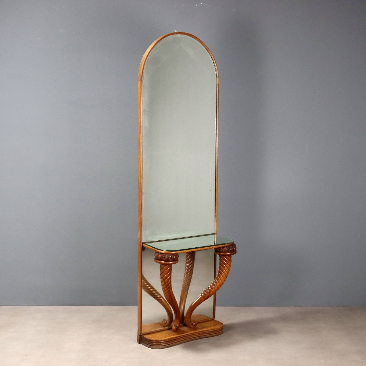 Consolle in Rovere con Specchio Italia Prima Metà XX Secolo