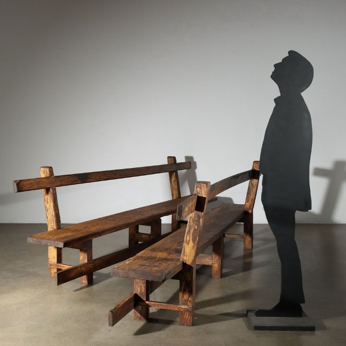 Coppia di Panche in Castagno Italia Inizio XX Secolo-photo-2