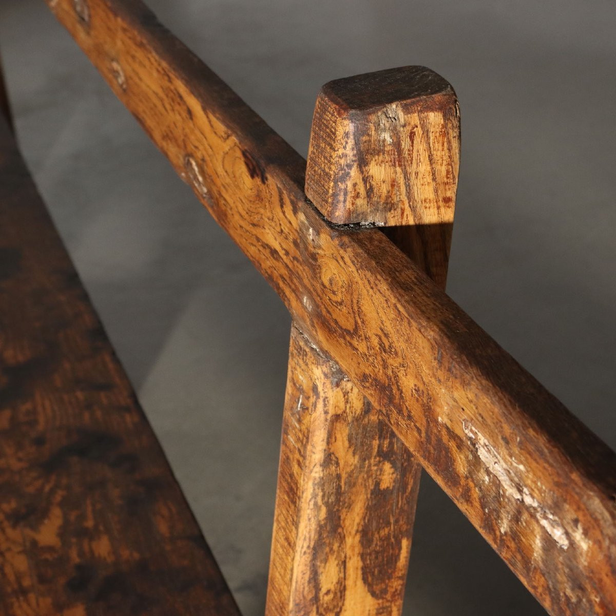 Coppia di Panche in Castagno Italia Inizio XX Secolo-photo-4