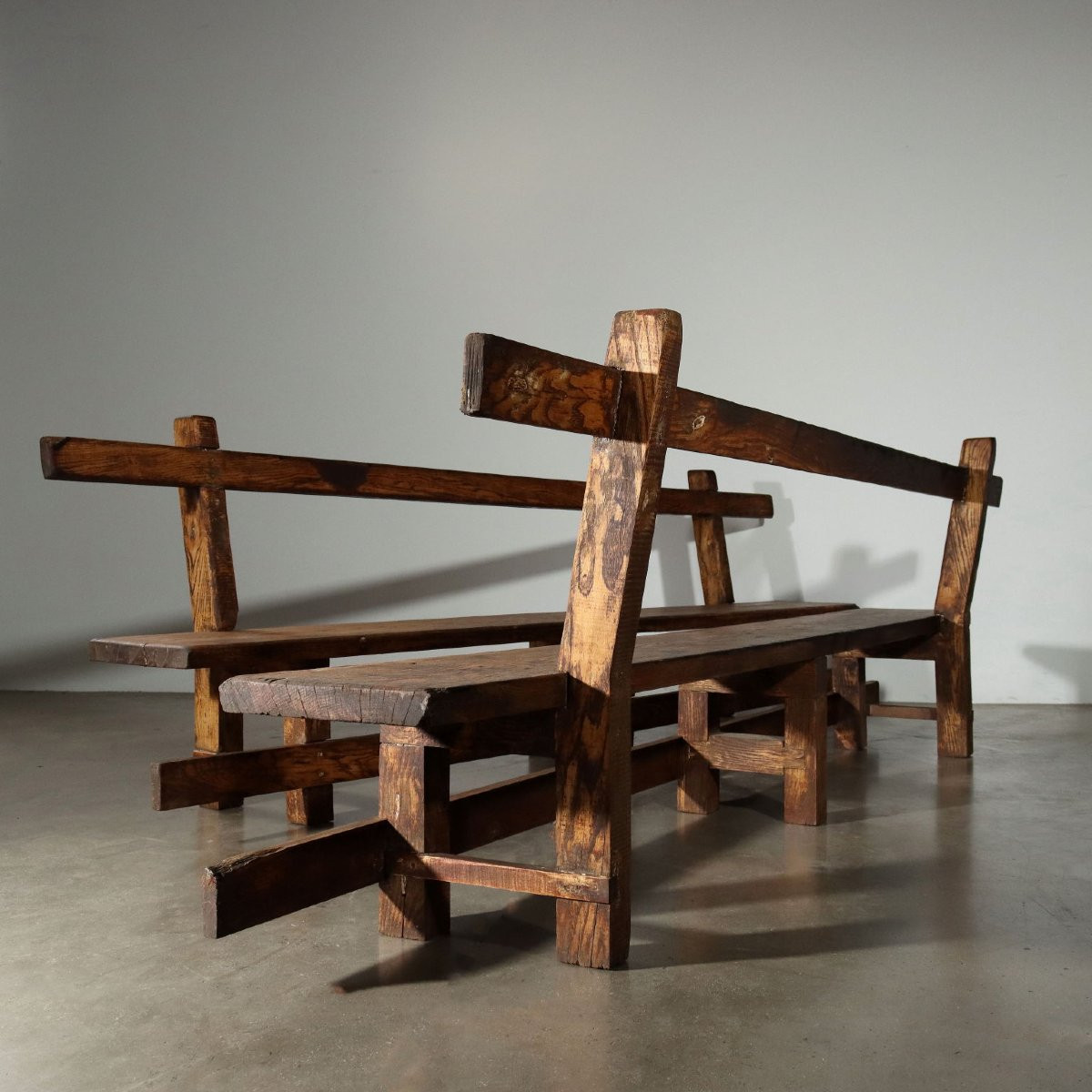 Coppia di Panche in Castagno Italia Inizio XX Secolo-photo-5
