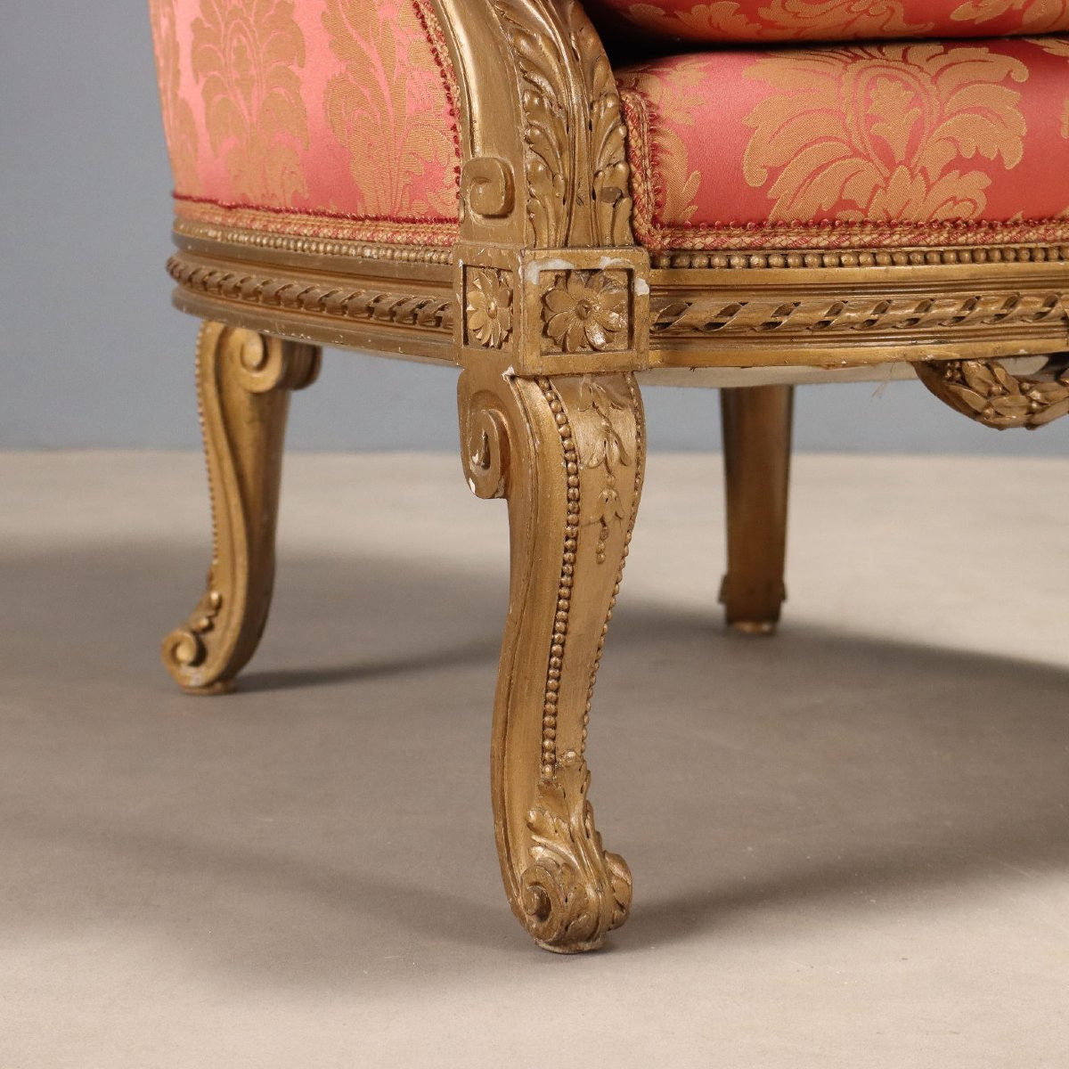 Poltrona in Legno Intagliato e Dorato Italia Fine XIX Secolo-photo-3