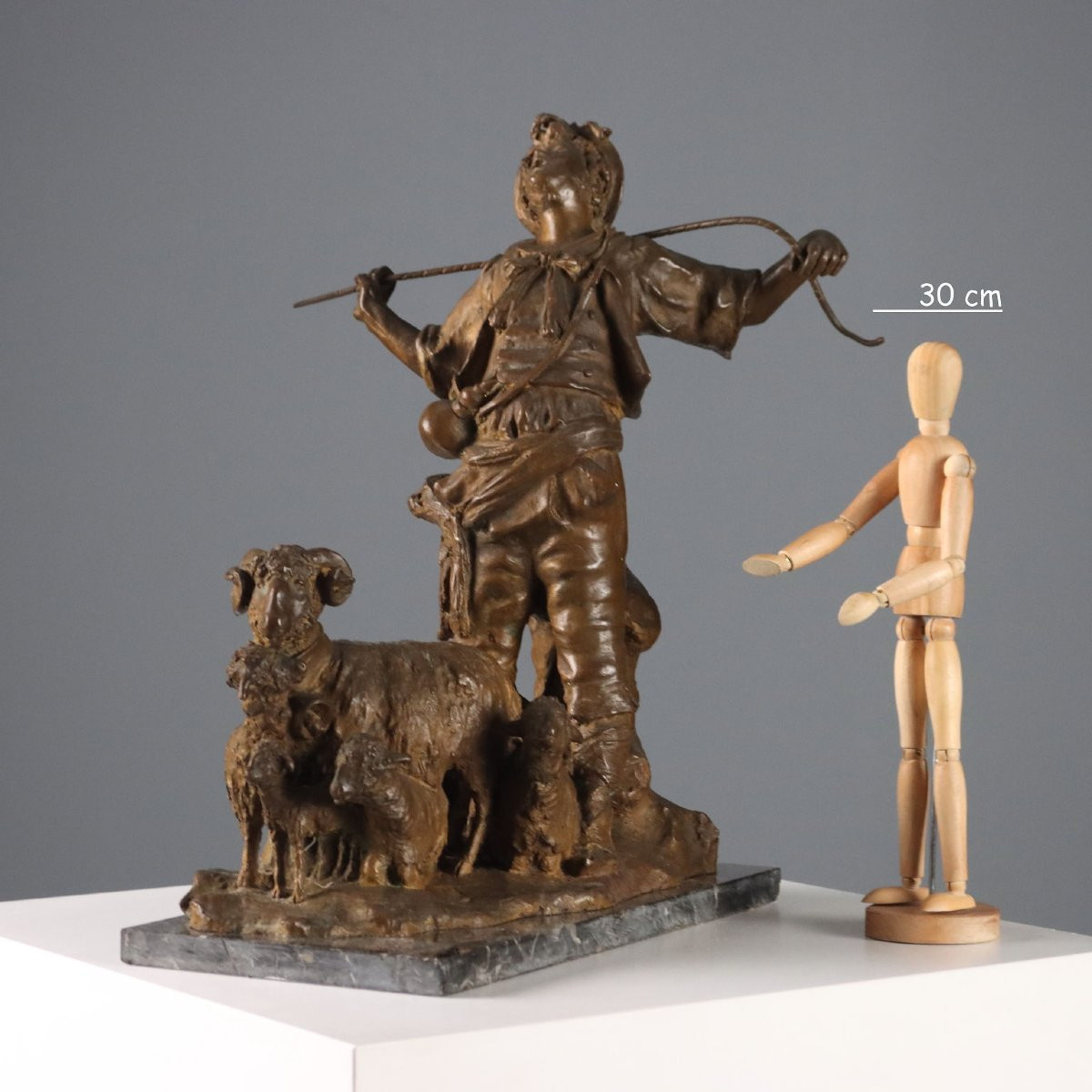 Pastorello con Armenti Scultura in Bronzo G. Morlaiter Italia XX Secolo-photo-2