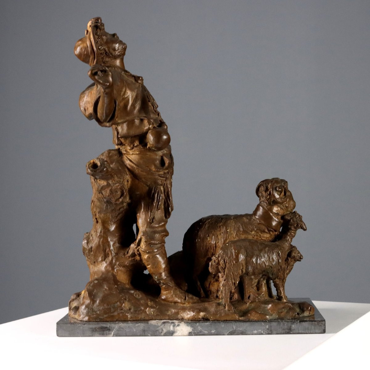 Pastorello con Armenti Scultura in Bronzo G. Morlaiter Italia XX Secolo-photo-4