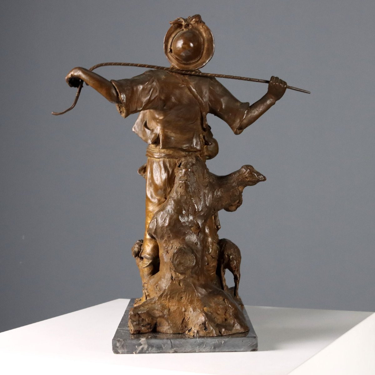 Pastorello con Armenti Scultura in Bronzo G. Morlaiter Italia XX Secolo-photo-5