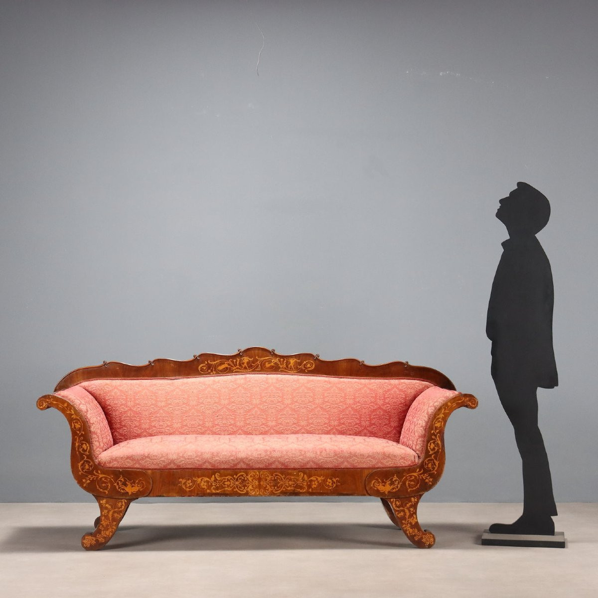 Divano Carlo X in Mogano con Intarsi in Acero Italia Prima Metà XIX Secolo-photo-2