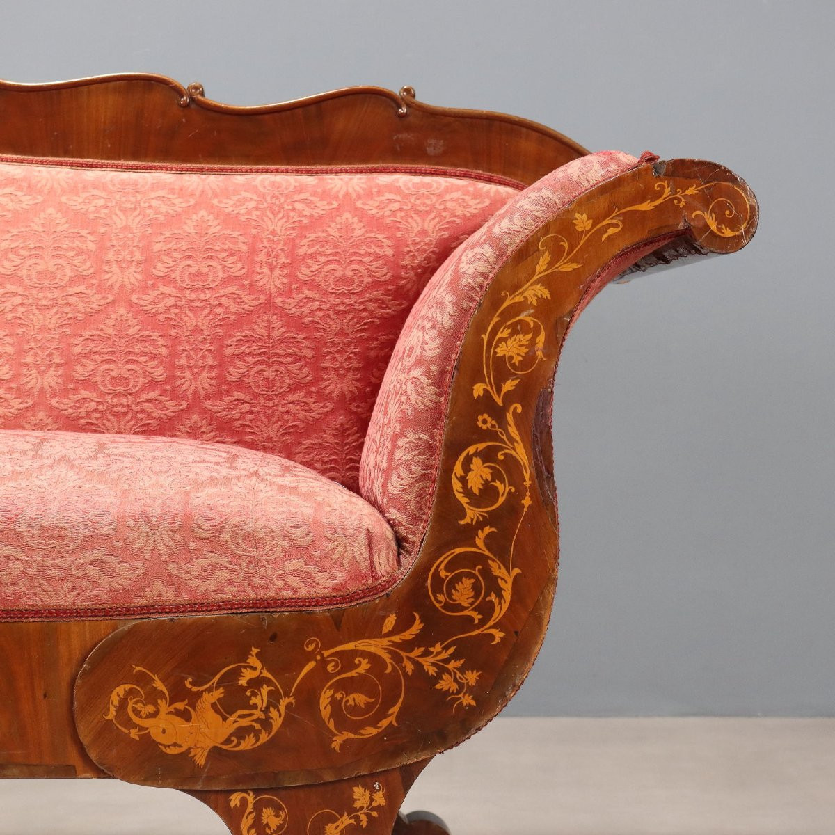 Divano Carlo X in Mogano con Intarsi in Acero Italia Prima Metà XIX Secolo-photo-2