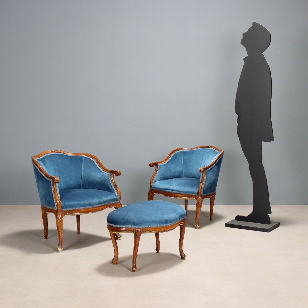 Coppia Poltrone con Pouf Italia Fine XIX Secolo-photo-2