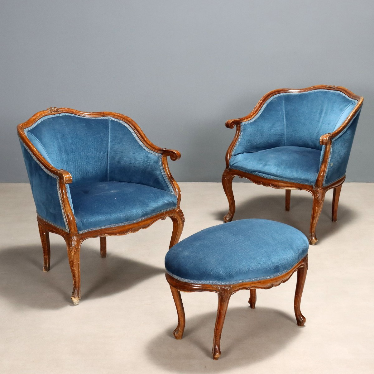 Coppia Poltrone con Pouf Italia Fine XIX Secolo