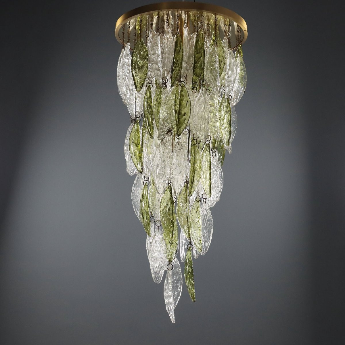 Lampadario con Foglie in Vetro Anni 70-photo-3