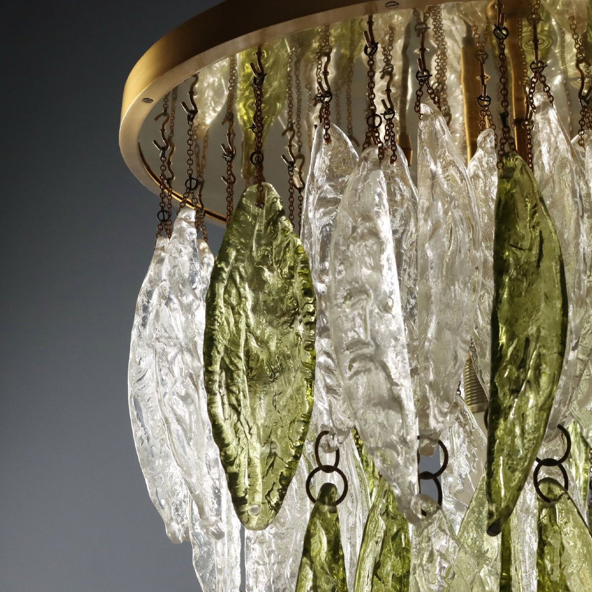 Lampadario con Foglie in Vetro Anni 70-photo-4