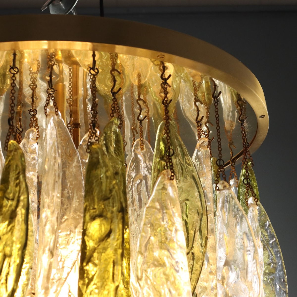 Lampadario con Foglie in Vetro Anni 70-photo-1