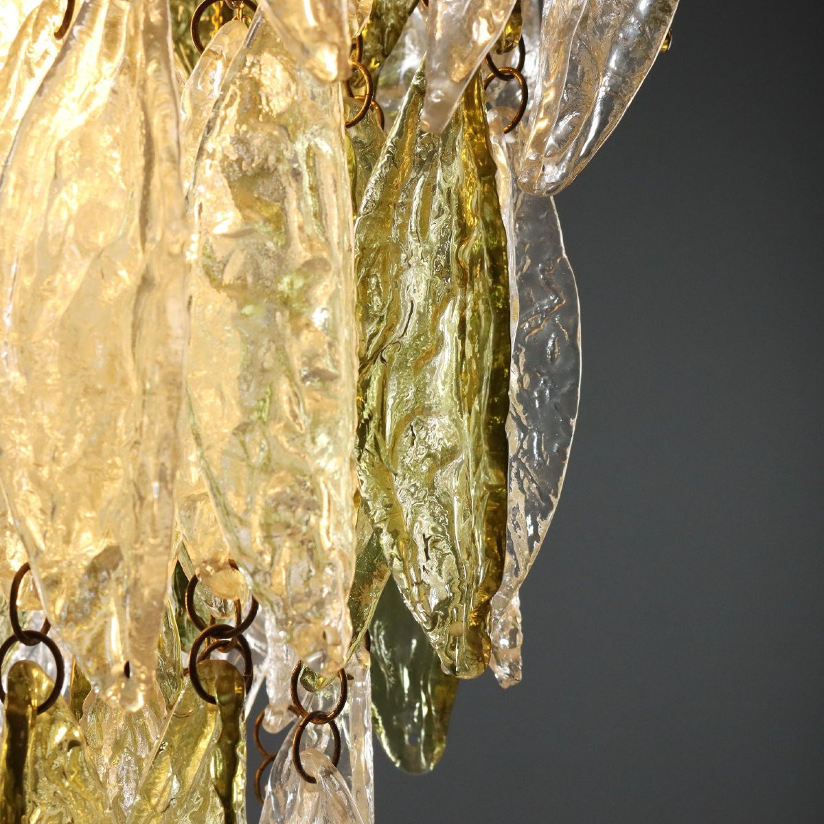 Lampadario con Foglie in Vetro Anni 70-photo-2