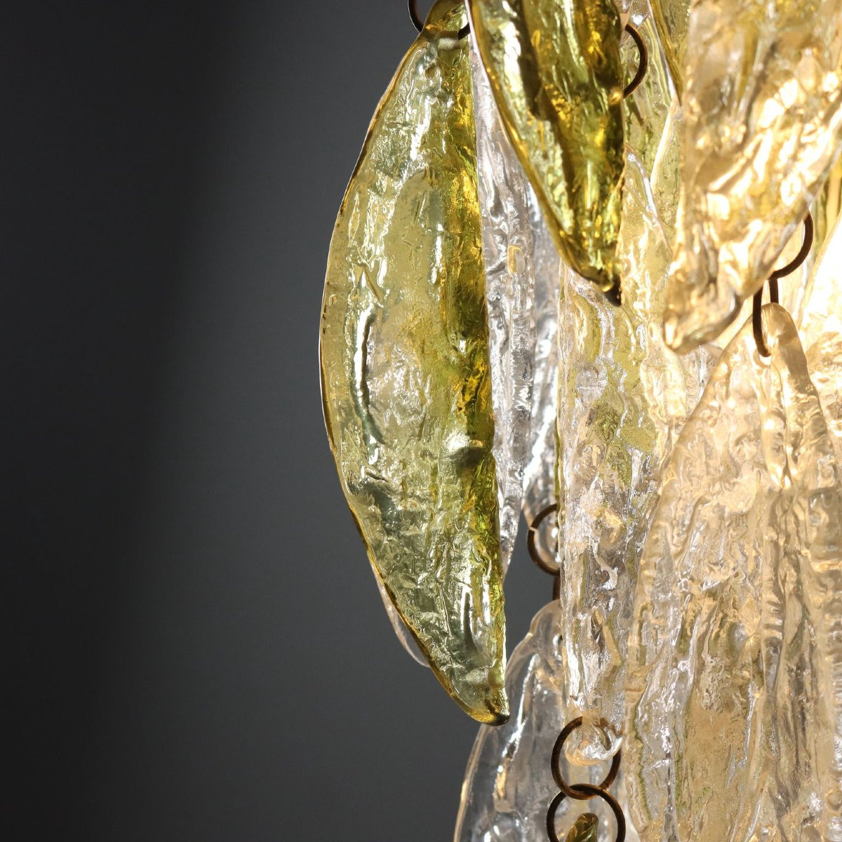 Lampadario con Foglie in Vetro Anni 70-photo-3