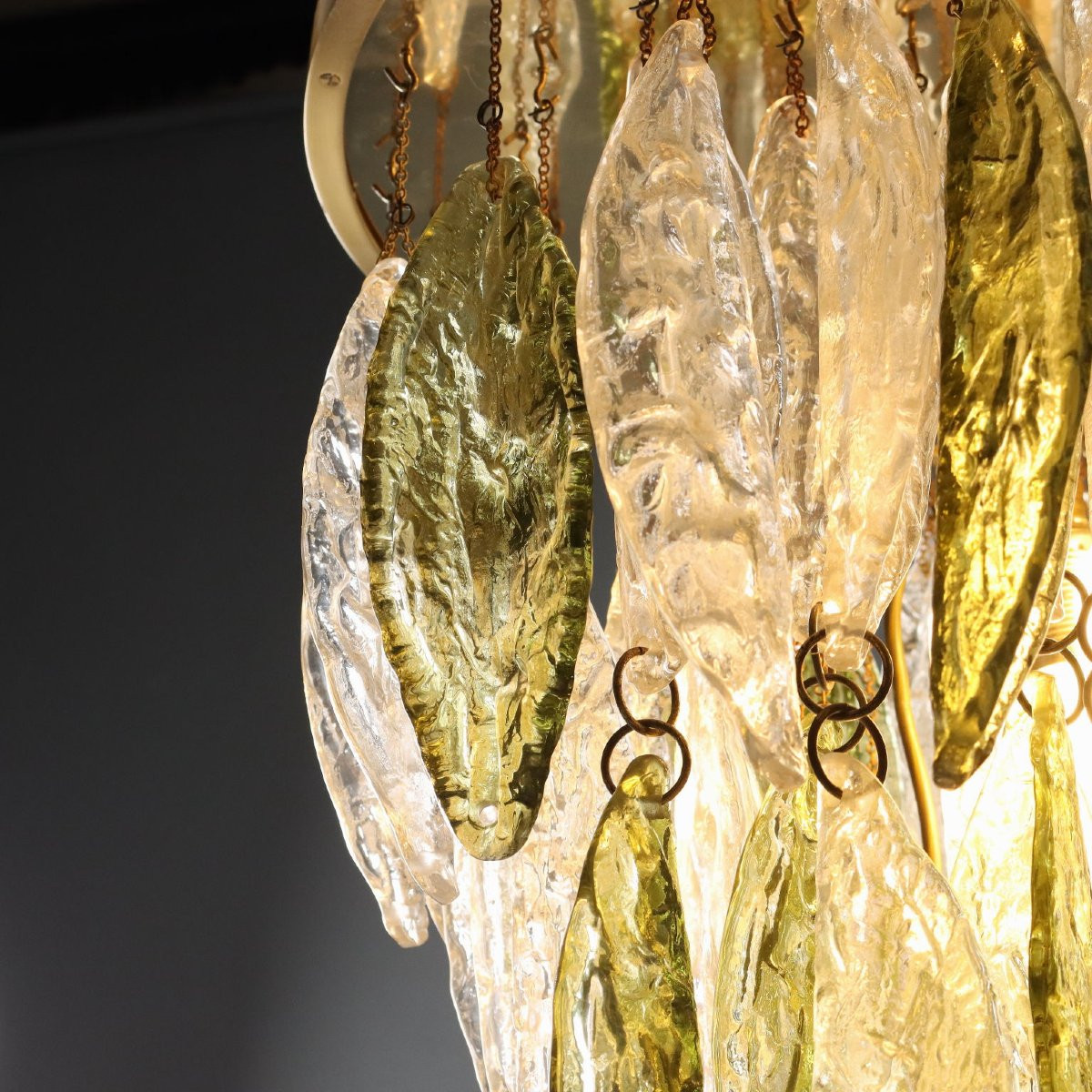 Lampadario con Foglie in Vetro Anni 70-photo-4