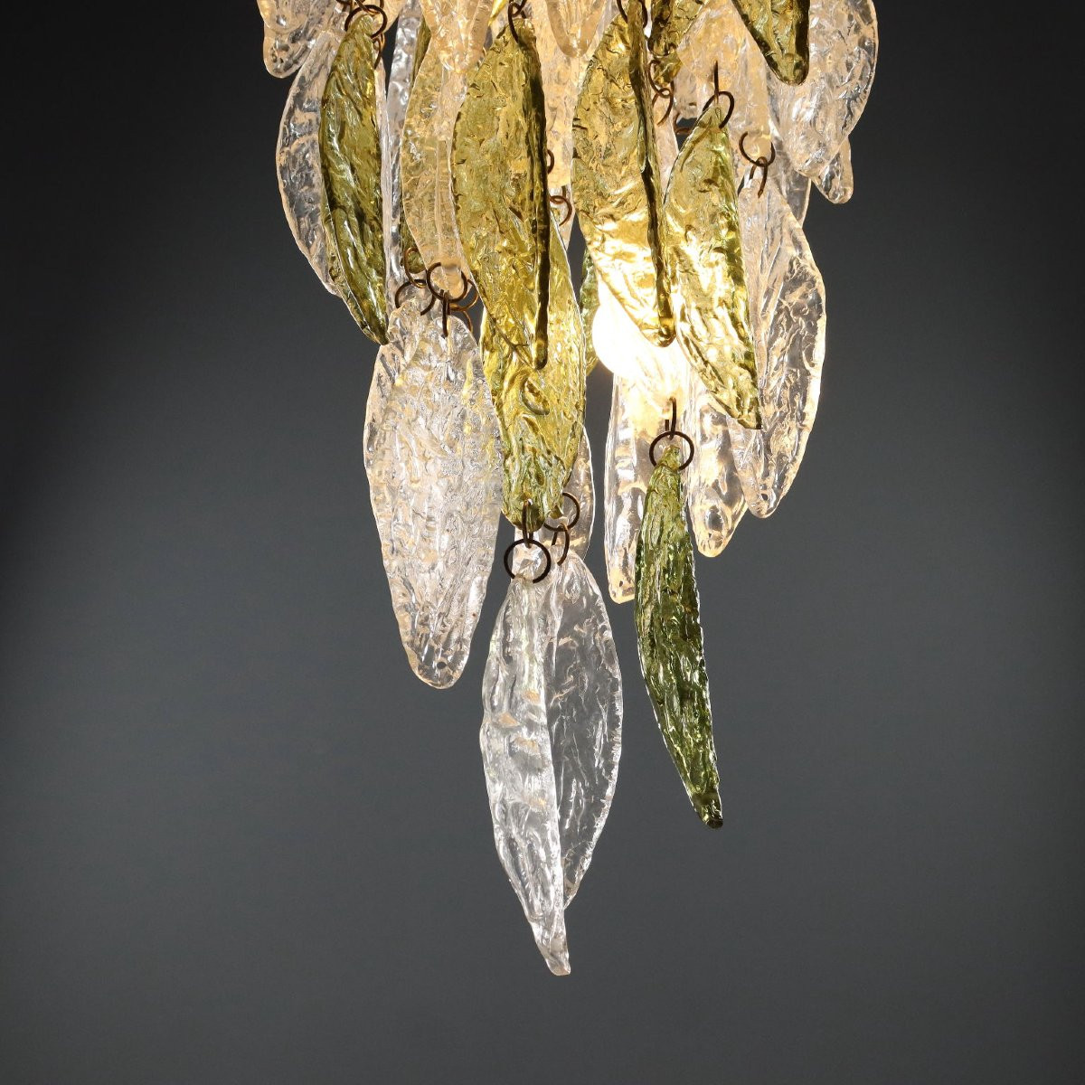 Lampadario con Foglie in Vetro Anni 70-photo-5