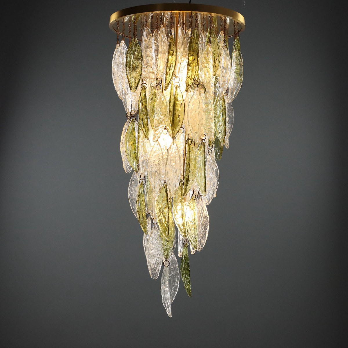 Lampadario con Foglie in Vetro Anni 70