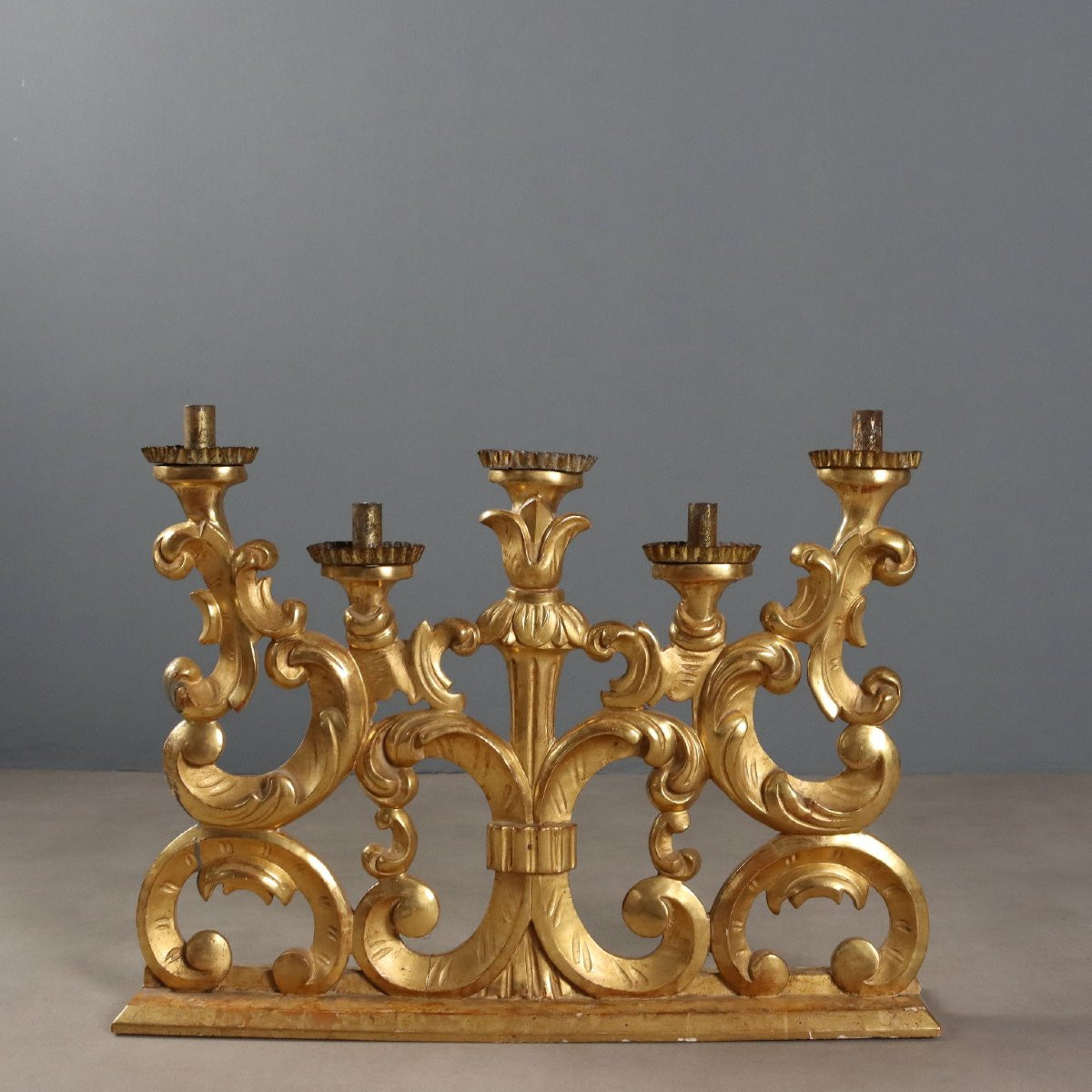 Coppia di Torcieri in Legno Intagliato e Dorato Italia XVIII Secolo-photo-3