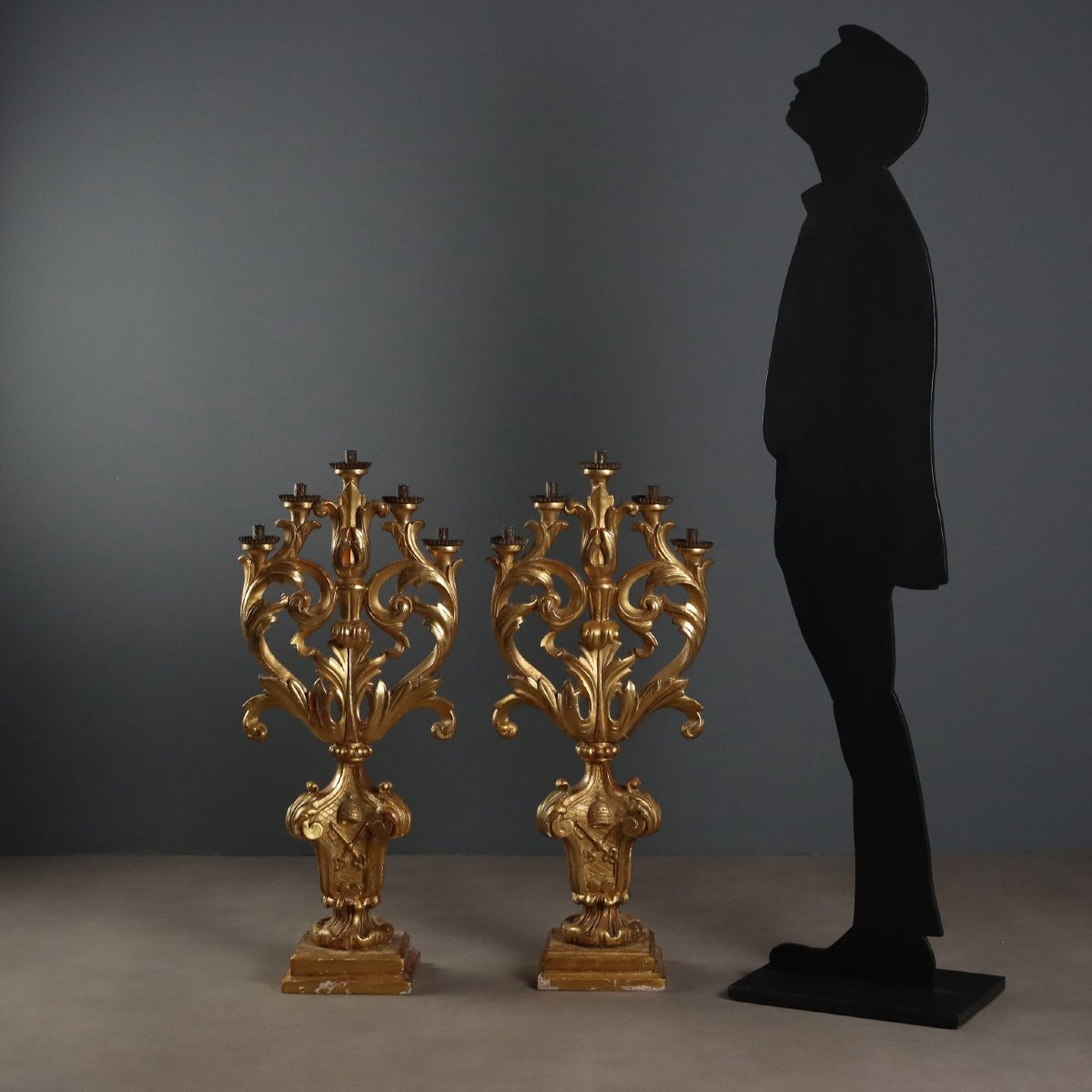 Coppia di Torcieri in Legno dorato Italia XVIII Secolo-photo-2