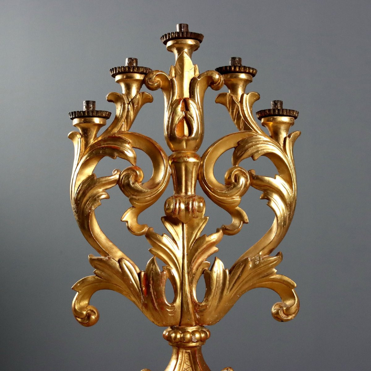 Coppia di Torcieri in Legno dorato Italia XVIII Secolo-photo-3
