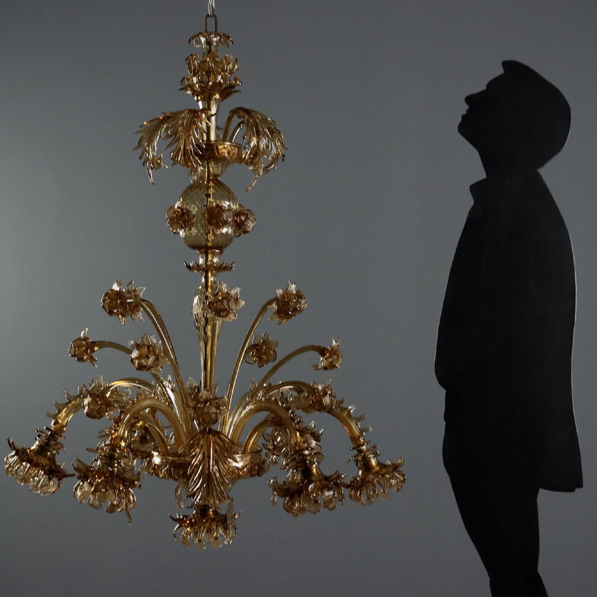 Lampadario in Vetro Soffiato Brunito Murano XIX Secolo-photo-2