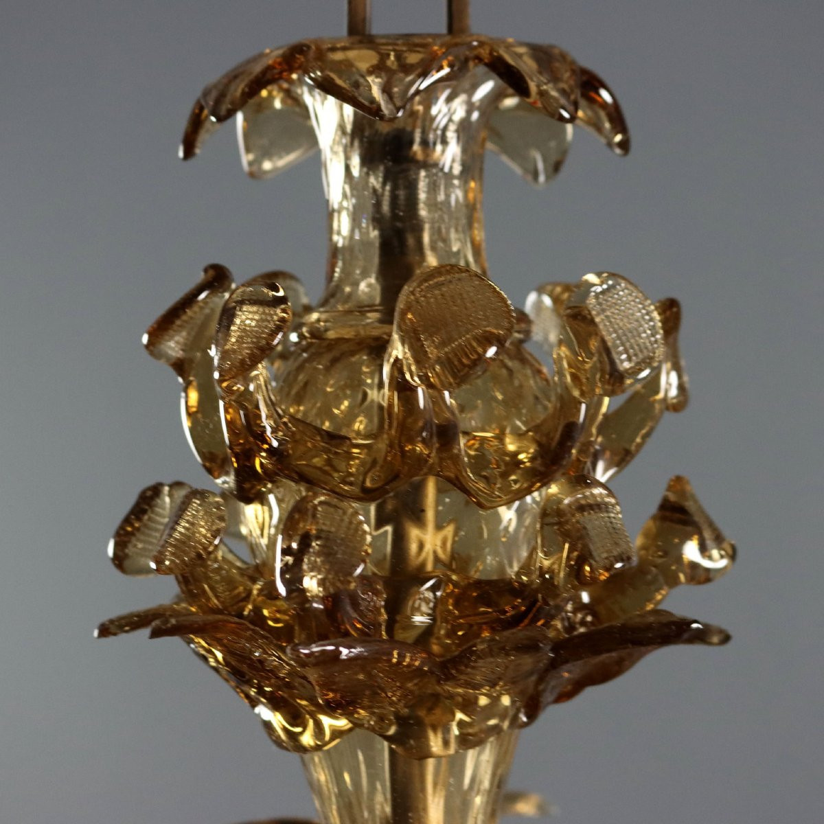 Lampadario in Vetro Soffiato Brunito Murano XIX Secolo-photo-3