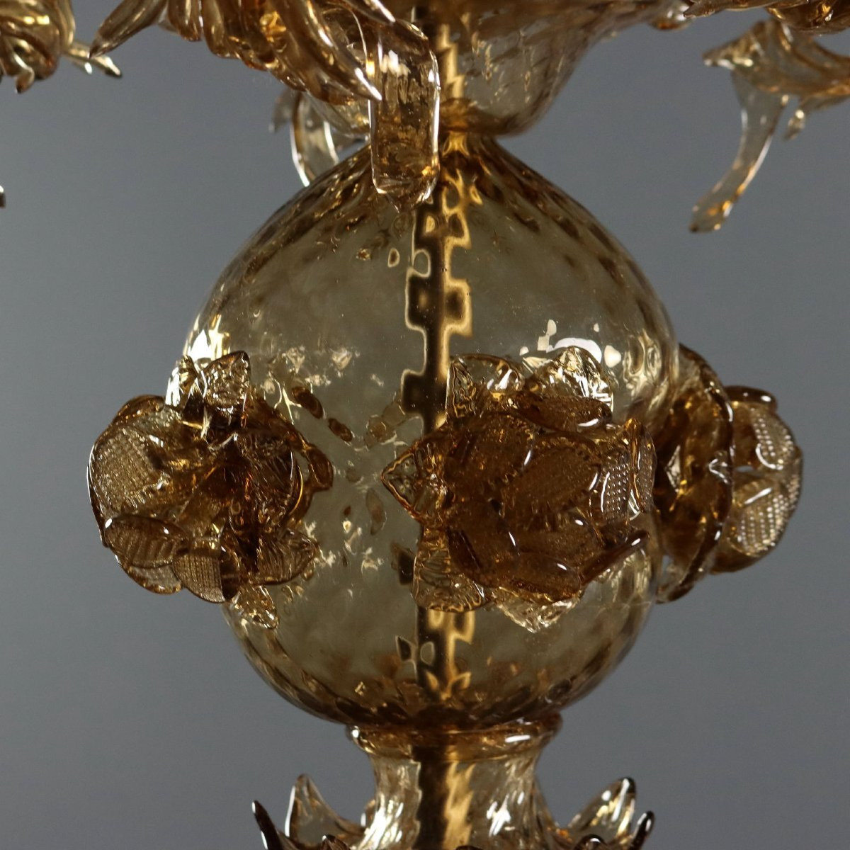 Lampadario in Vetro Soffiato Brunito Murano XIX Secolo-photo-1