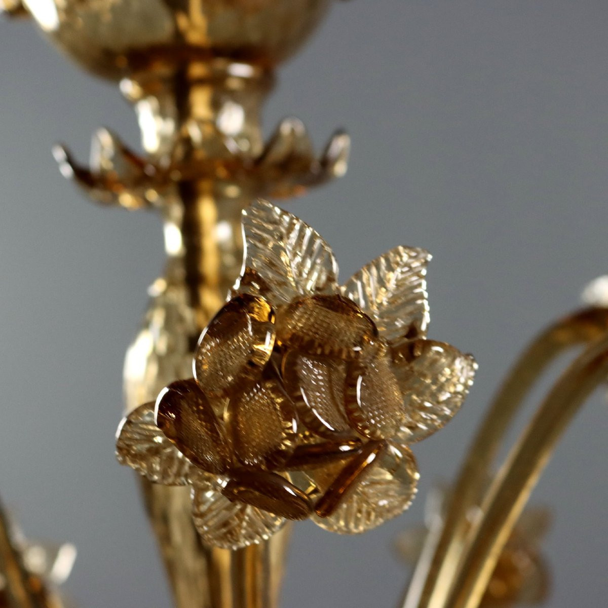 Lampadario in Vetro Soffiato Brunito Murano XIX Secolo-photo-2