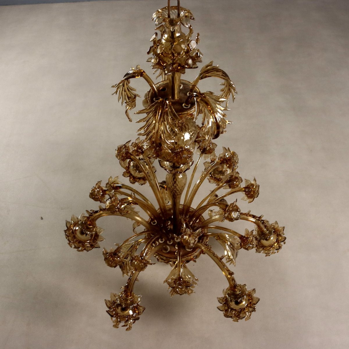 Lampadario in Vetro Soffiato Brunito Murano XIX Secolo-photo-6