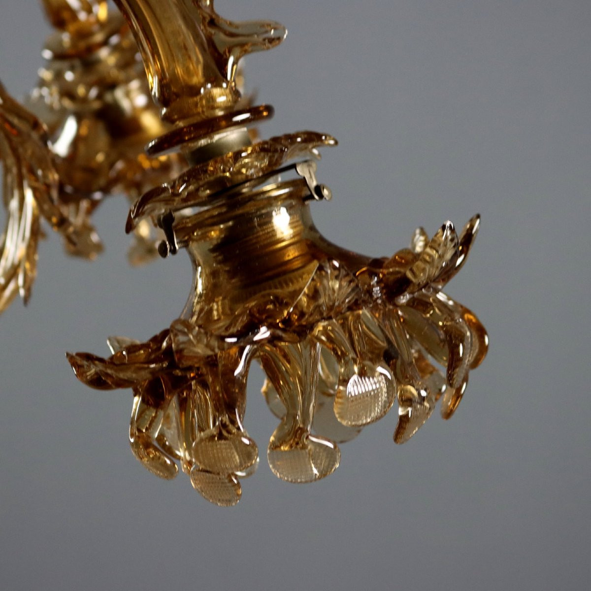 Lampadario in Vetro Soffiato Brunito Murano XIX Secolo-photo-7