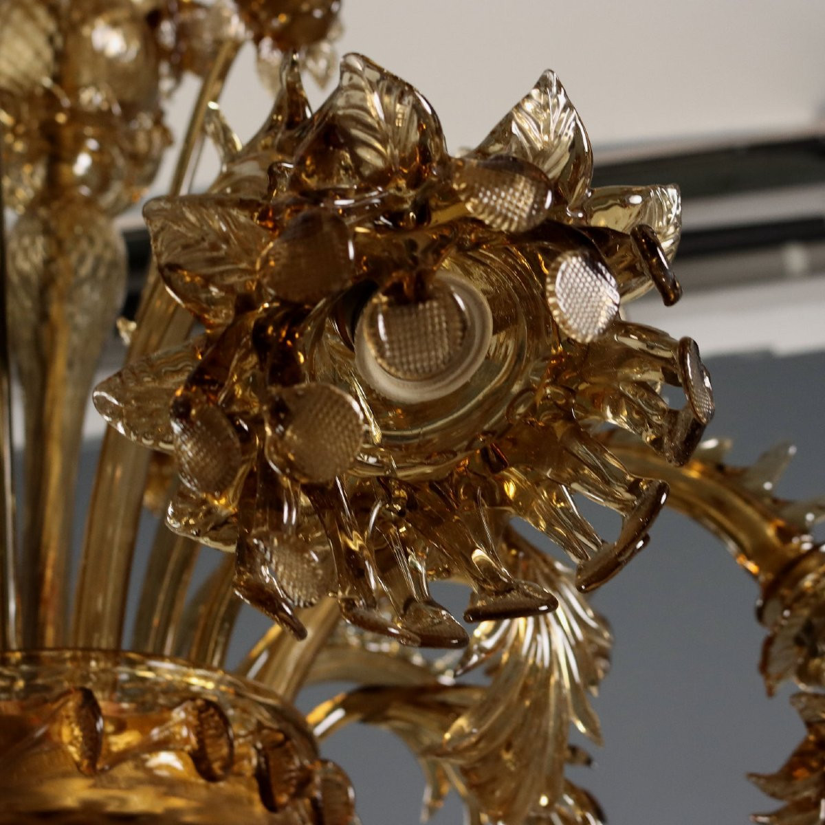 Lampadario in Vetro Soffiato Brunito Murano XIX Secolo-photo-8