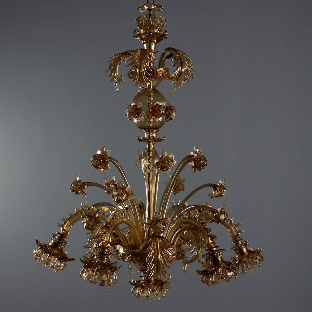 Lampadario in Vetro Soffiato Brunito Murano XIX Secolo