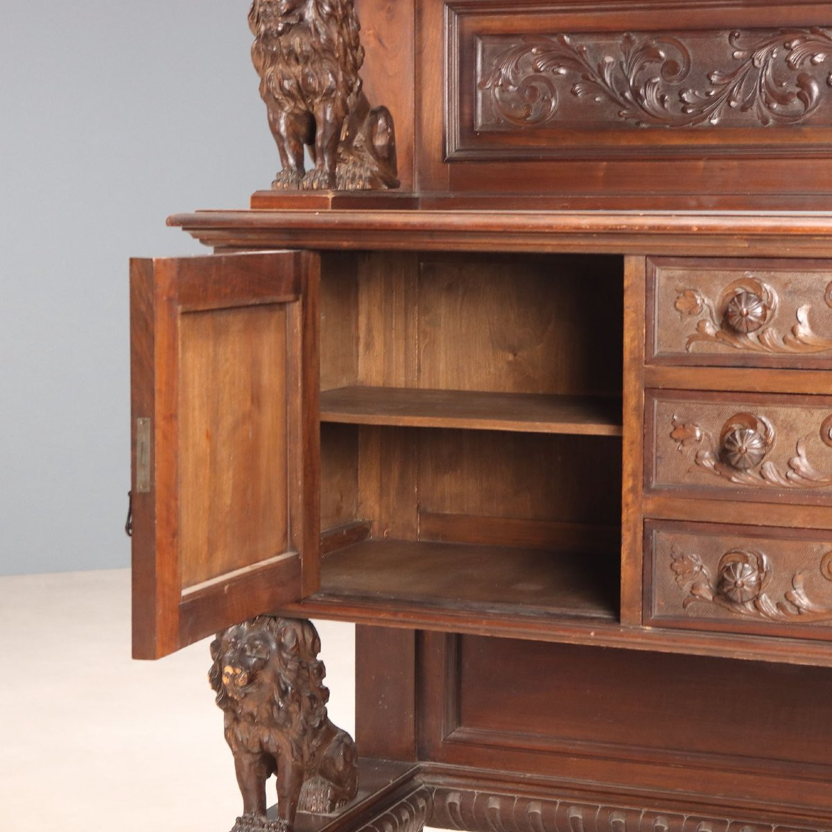 Credenza Doppio Corpo in Stile Neorinascimento Italia Inizio XX Secolo-photo-2