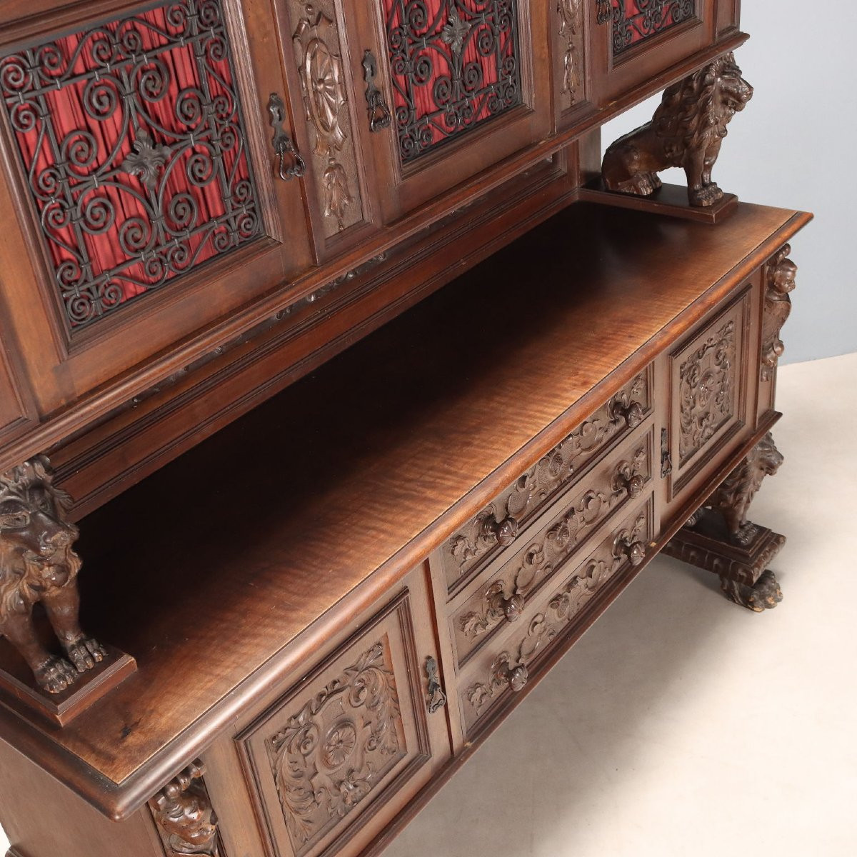 Credenza Doppio Corpo in Stile Neorinascimento Italia Inizio XX Secolo-photo-7