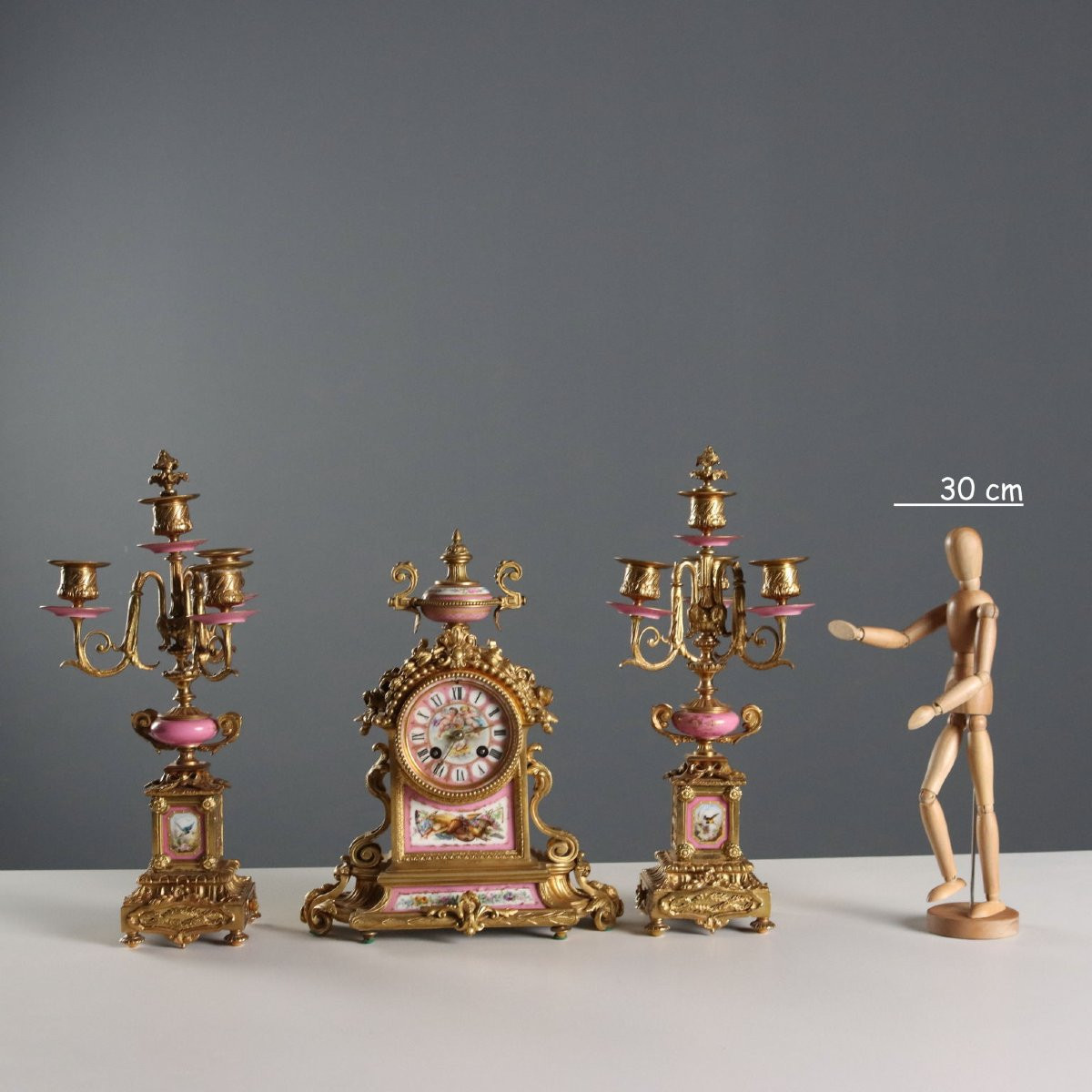 Trittico Orologio in Bronzo Dorato e Porcellana Francia Seconda Metà XIX Secolo-photo-2