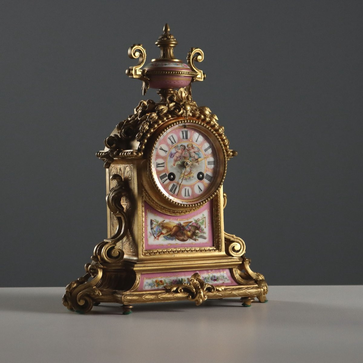 Trittico Orologio in Bronzo Dorato e Porcellana Francia Seconda Metà XIX Secolo-photo-3