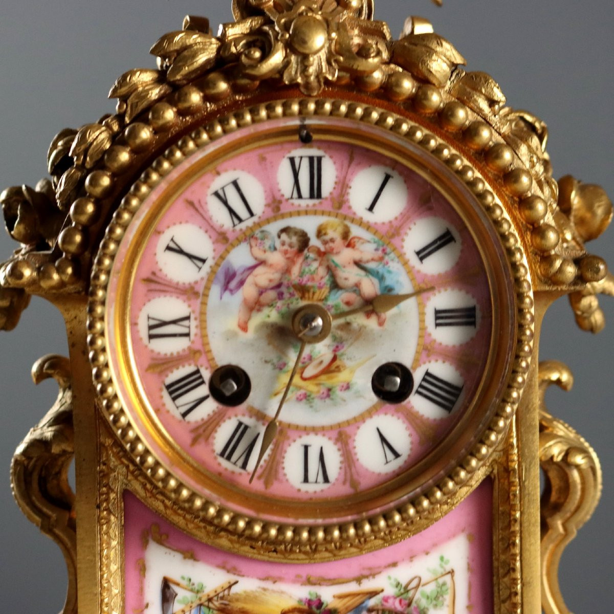 Trittico Orologio in Bronzo Dorato e Porcellana Francia Seconda Metà XIX Secolo-photo-4