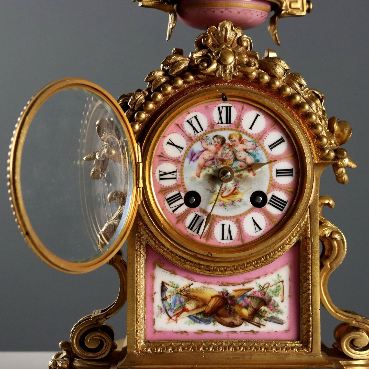 Trittico Orologio in Bronzo Dorato e Porcellana Francia Seconda Metà XIX Secolo-photo-1