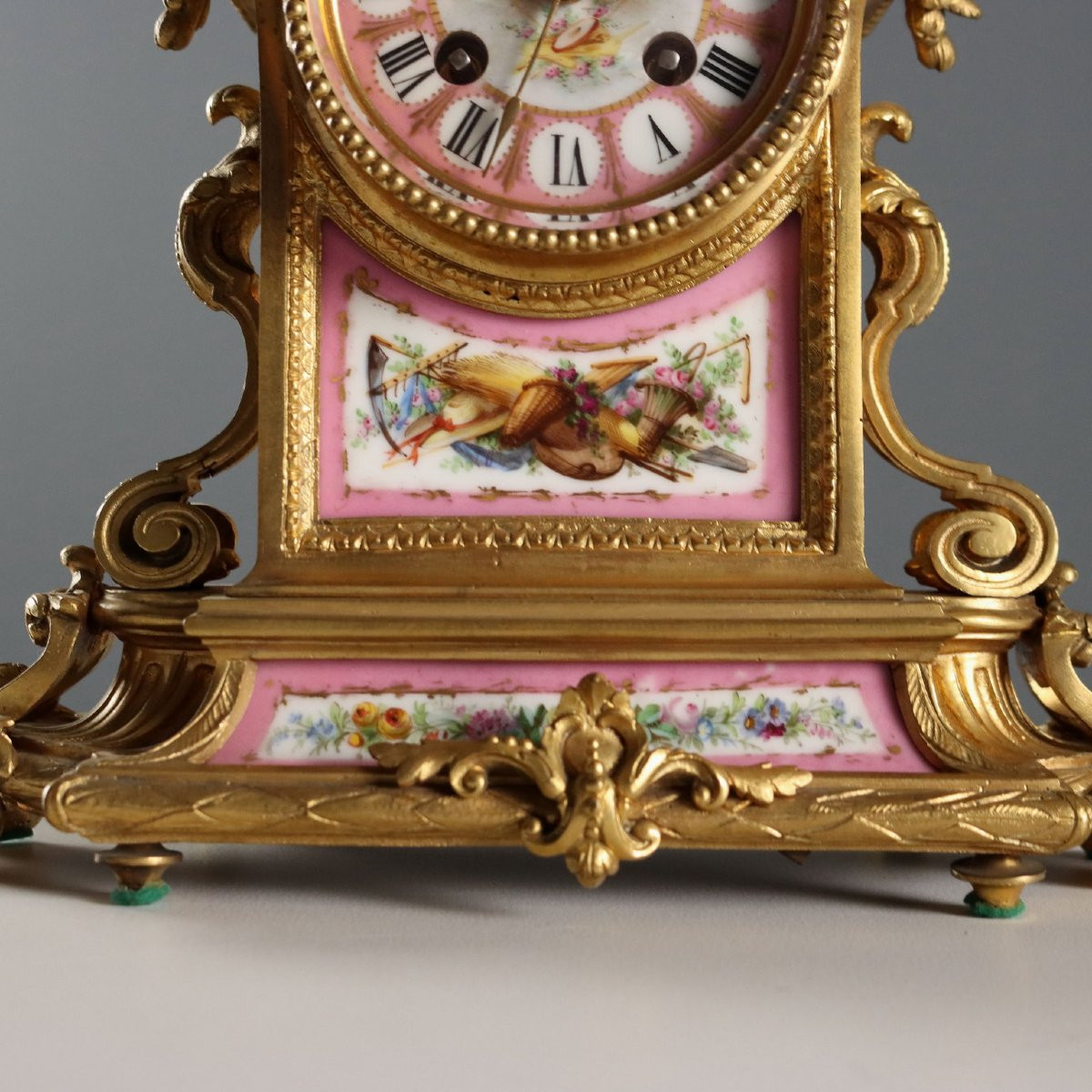 Trittico Orologio in Bronzo Dorato e Porcellana Francia Seconda Metà XIX Secolo-photo-3