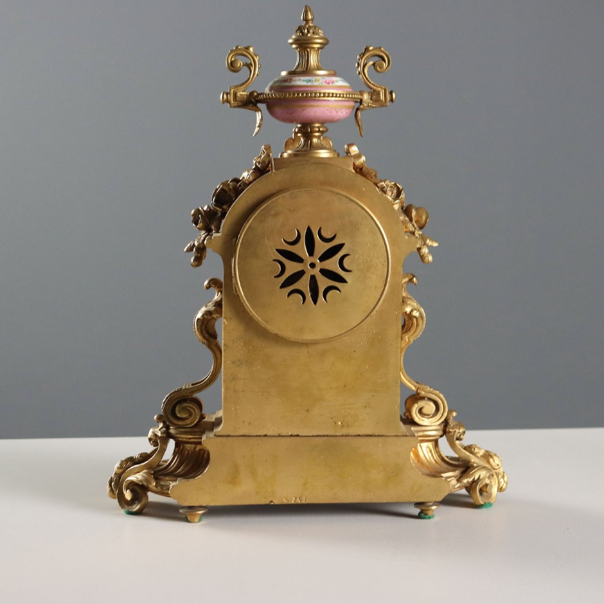 Trittico Orologio in Bronzo Dorato e Porcellana Francia Seconda Metà XIX Secolo-photo-5