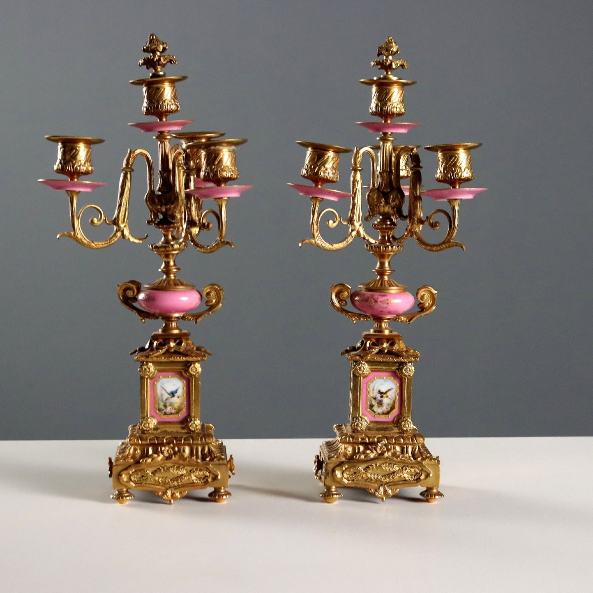 Trittico Orologio in Bronzo Dorato e Porcellana Francia Seconda Metà XIX Secolo-photo-8