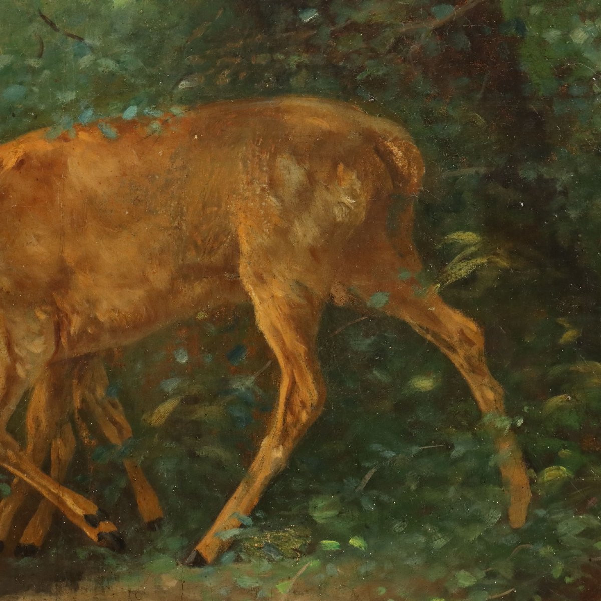 Dipinto Cerbiatti nel Bosco Francia XIX Secolo-photo-1