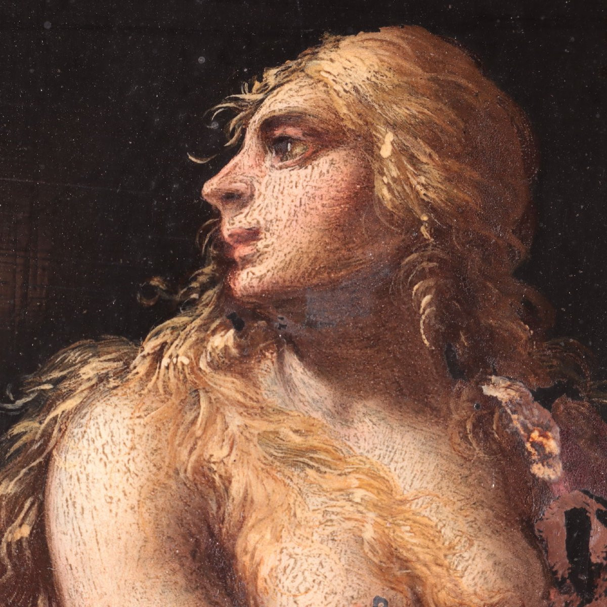 Coppia di Dipinti su Ardesia - La Maddalena penitente e San Giovanni Battista-photo-3