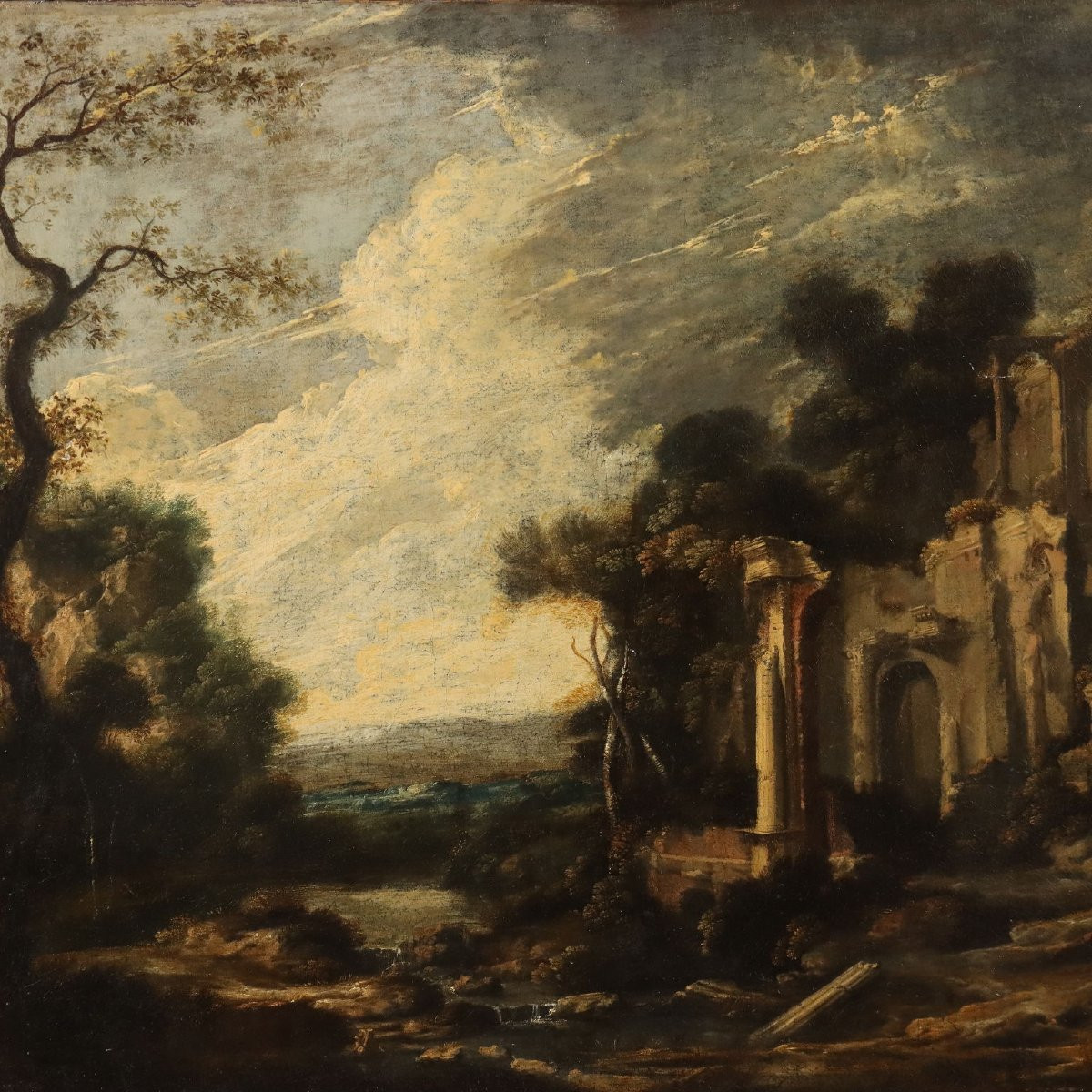 Dipinto Attribuito a Pieter De Witte II Paesaggio con Rovine Classicheggianti-photo-3