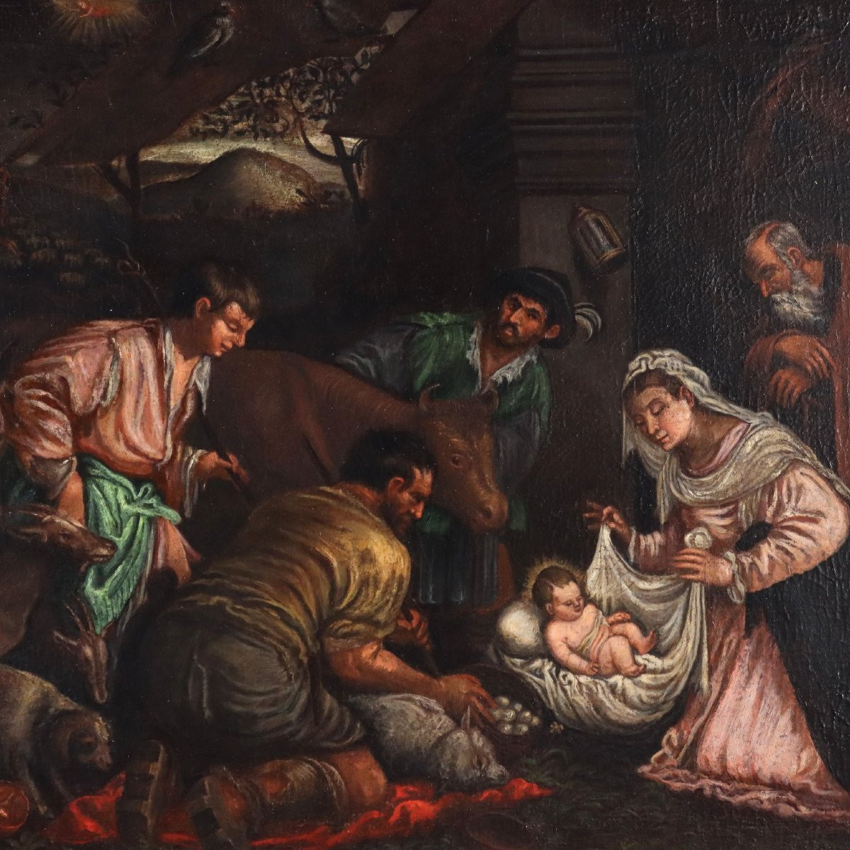 Dipinto della Bottega di Francesco Bassano Natività XVI secolo-photo-3
