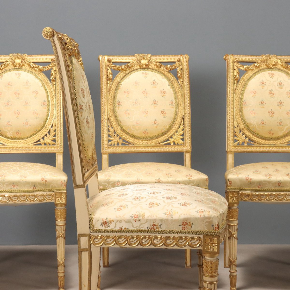 Gruppo Quattro Sedie in Stile Neoclassico Italia Fine XIX Secolo-photo-3